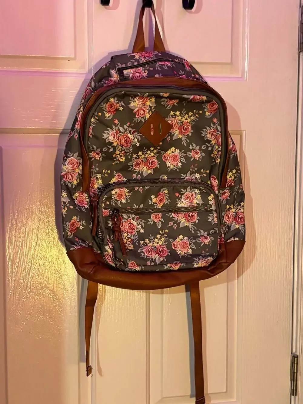 Mudd Floral Print Backpack with Faux Leather Trim